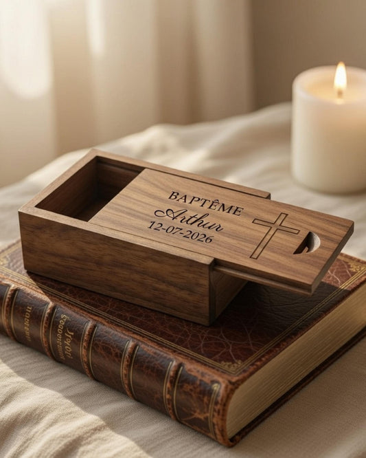 Boîte de baptême personnalisée en bois
