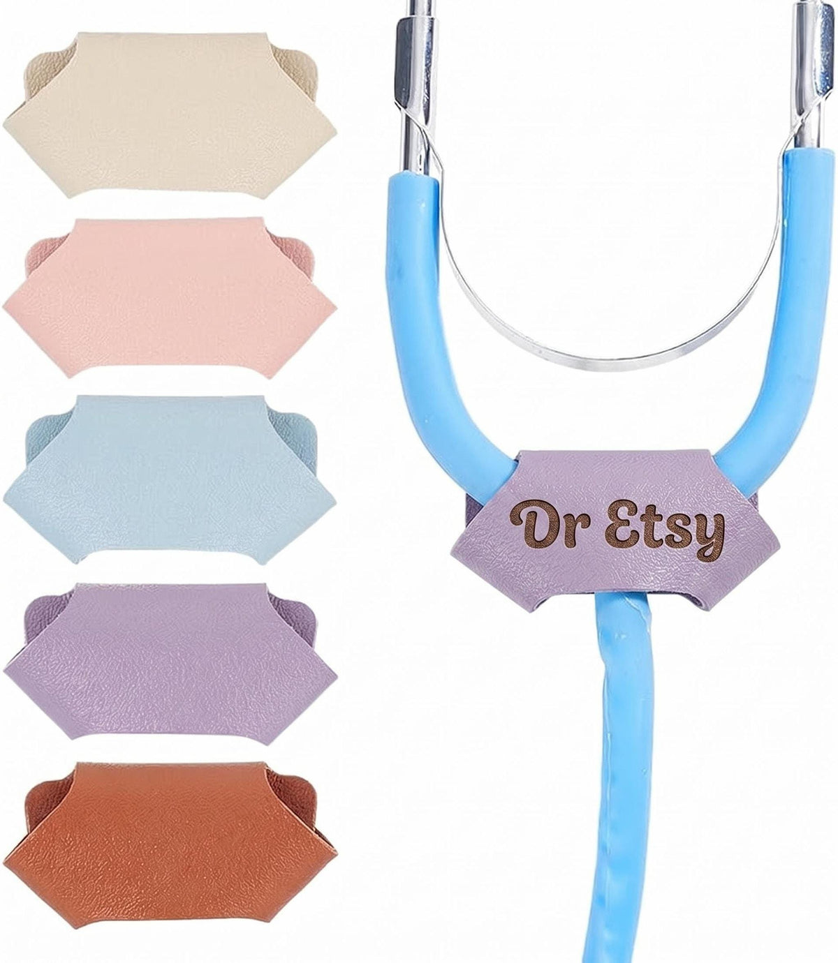 Etiqueta para Estetoscopio Personalizada de Piel Sintética | Nombre Grabado a Láser | Regalo para Enfermera, Médico, Fisioterapeuta, Sanitario | Idea para Graduación