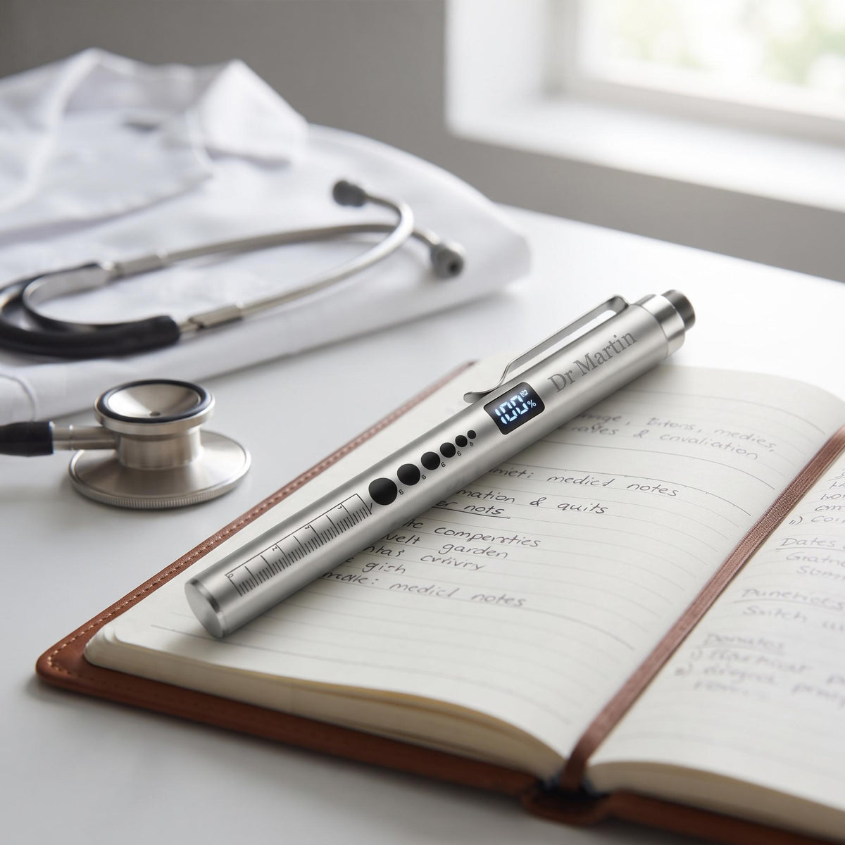 Stylo Lumière Médicale Personnalisé Gravé LED | Cadeau Diplôme Infirmier, Médecin, Ambulancier | Lampe Pupillaire Gravure Laser France
