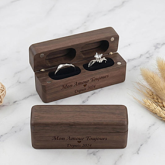Boîte à alliances personnalisée en bois massif
