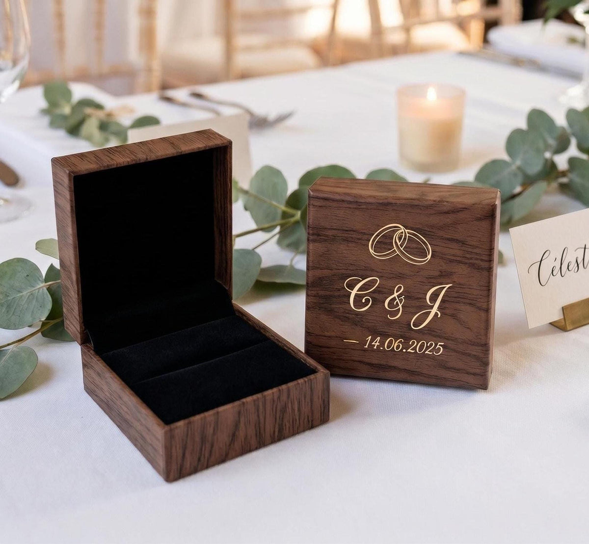 Boîte à bijoux personnalisée, coffret effet bois