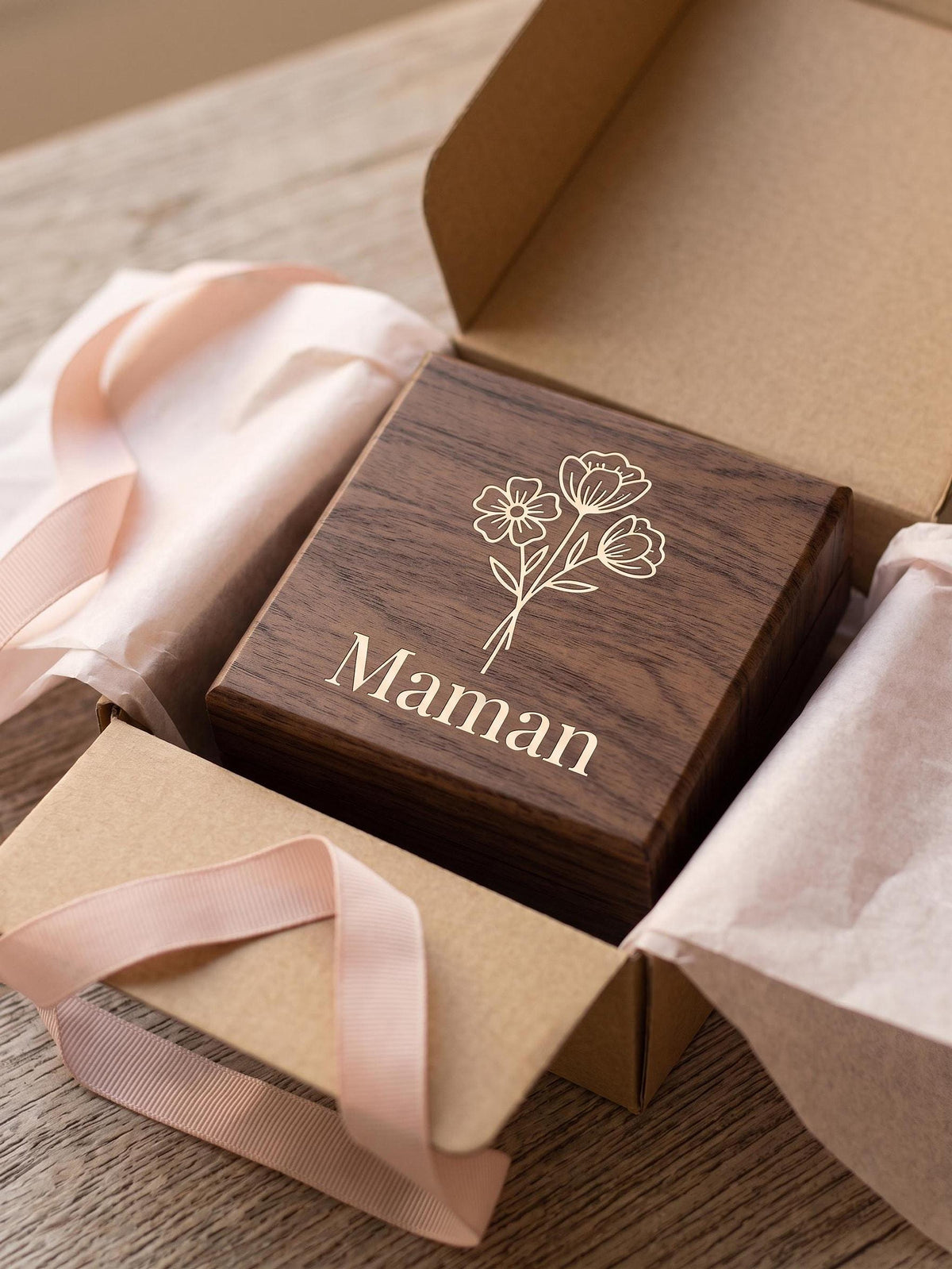 Boîte à bijoux personnalisée, coffret effet bois