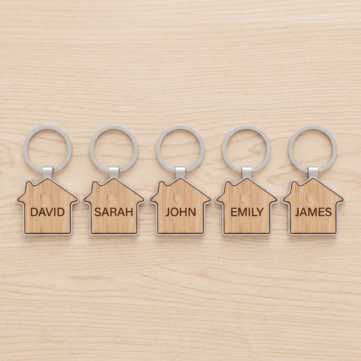 Porte-clés maison personnalisé en bambou et zinc
