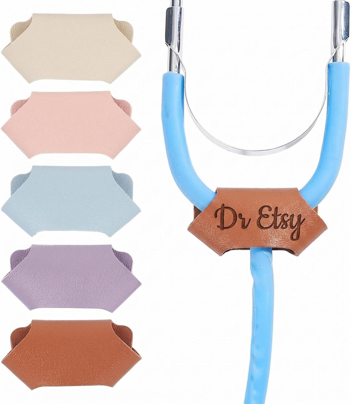 Etiqueta para Estetoscopio Personalizada de Piel Sintética | Nombre Grabado a Láser | Regalo para Enfermera, Médico, Fisioterapeuta, Sanitario | Idea para Graduación