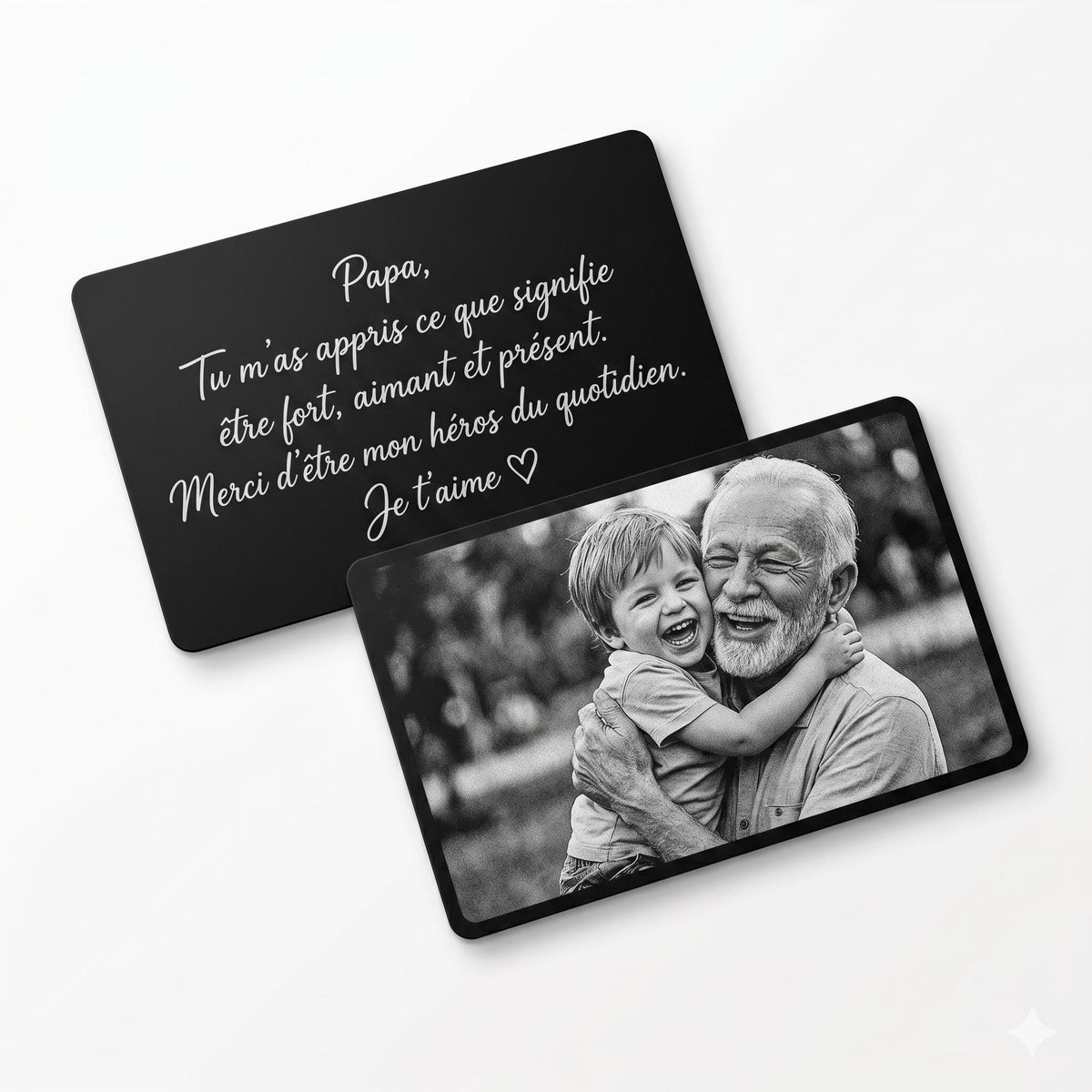 Carte photo personnalisée en aluminium gravé