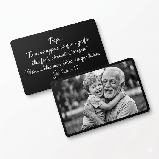Carte photo personnalisée en aluminium gravé