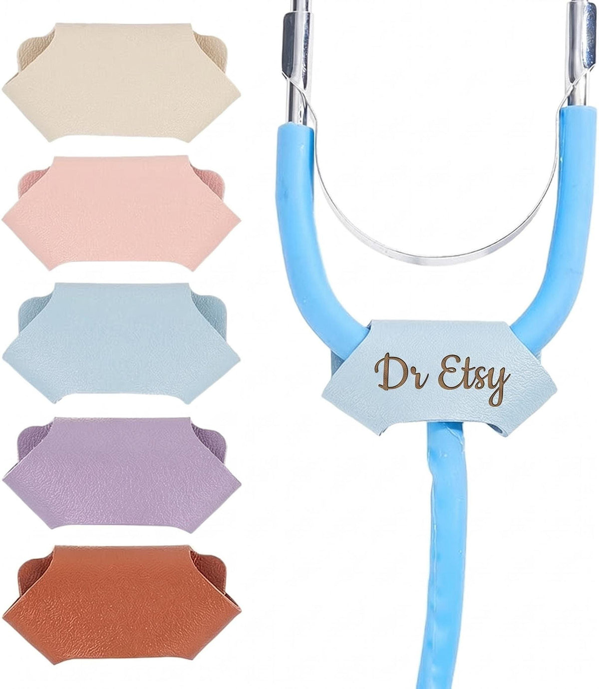 Etiqueta para Estetoscopio Personalizada de Piel Sintética | Nombre Grabado a Láser | Regalo para Enfermera, Médico, Fisioterapeuta, Sanitario | Idea para Graduación