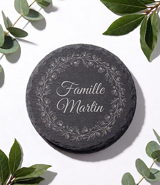 Sous-verre personnalisé en ardoise gravée