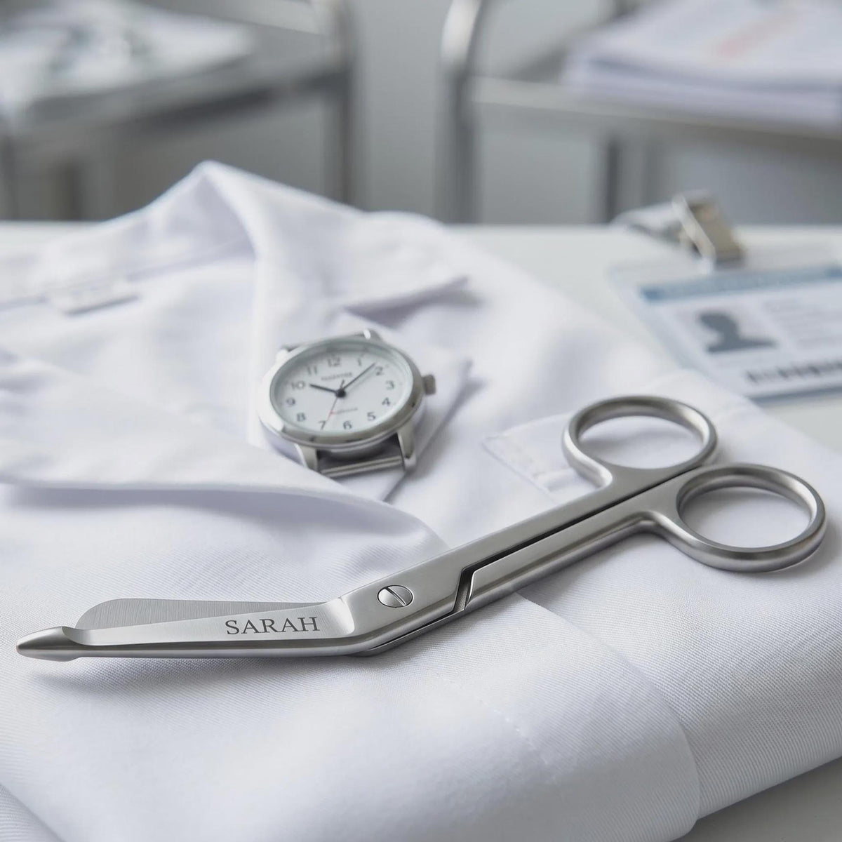 Ciseaux Infirmière Personnalisés Prénom | Cadeau Diplôme IDE, Aide-Soignante | Gravure Laser Ciseaux Blouse Médical Inox