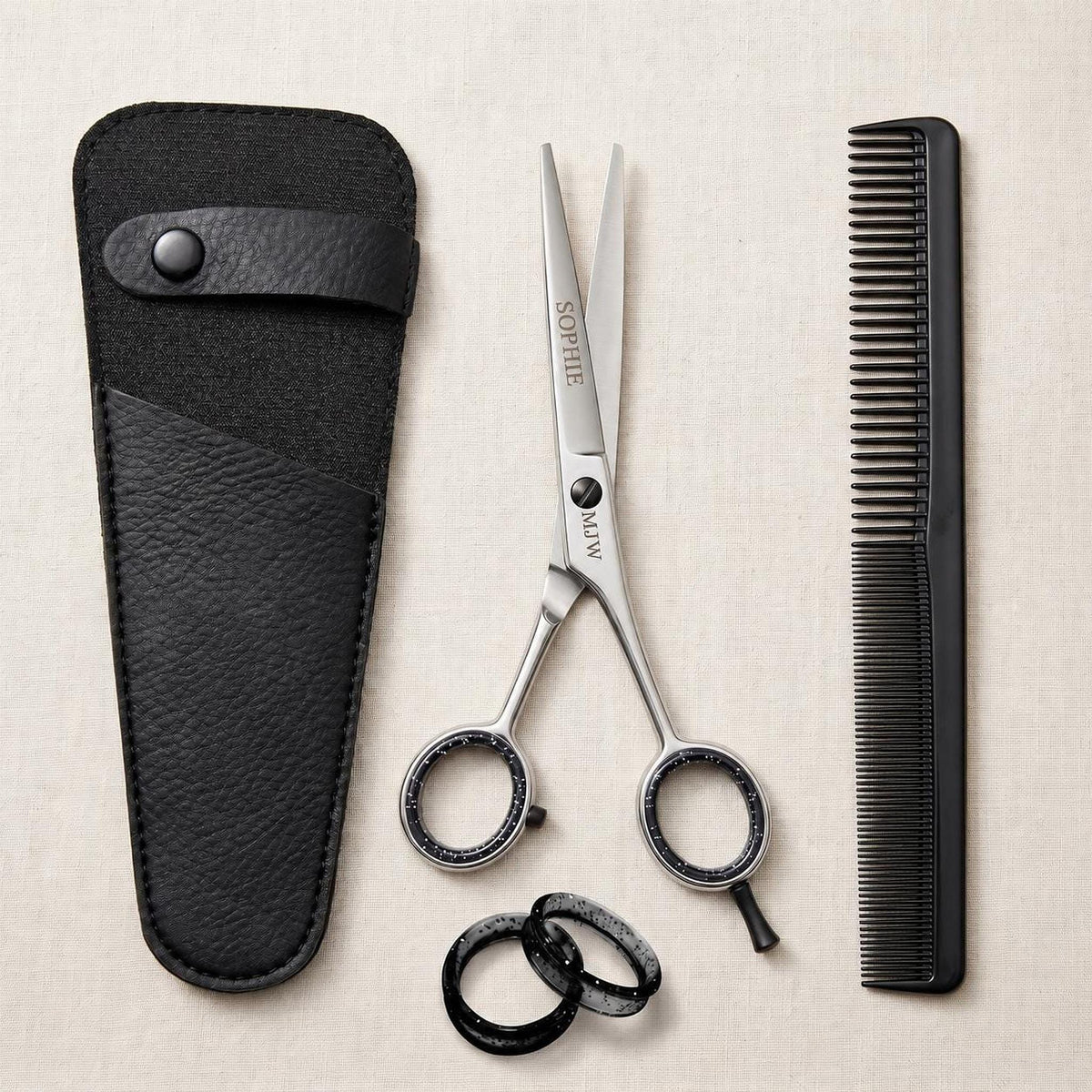 Ciseaux de coiffure personnalisés – Coffret prénom gravé, peigne et étui
