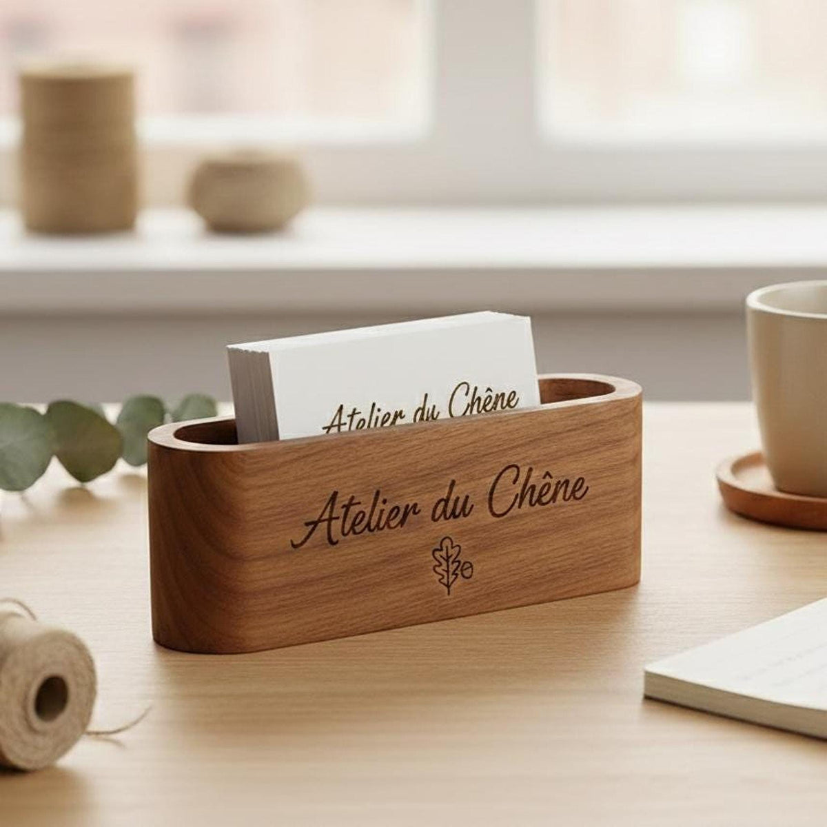 Porte-cartes de visite personnalisé en bois